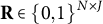 bold upper R element of backslash l comma b comma r comma a comma c e Baseline 0 comma 1 comma r comma b comma r comma a backslash c e Superscript upper N times upper J