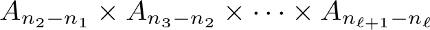 dollar sign An 2 minus n 1 times An 3 minus n 2 times midline horizontal ellipsis times An script l plus 1 minus n script l dollar sign