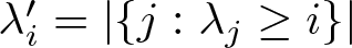 dollar sign lamda i prime equals vertical bar left brace j colon lamda j greater than or equals i right brace vertical bar dollar sign