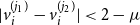StartAbsoluteValue v Subscript i Superscript left parenthesis j 1 right parenthesis Baseline minus v Subscript i Superscript left parenthesis j 2 right parenthesis Baseline EndAbsoluteValue less than 2 minus mu
