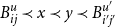 upper B Subscript i j Superscript u Baseline precedes x precedes y precedes upper B Subscript i prime j prime Superscript u prime