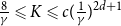 StartFraction 8 Over gamma EndFraction less than or slanted equals upper K less than or slanted equals c left parenthesis StartFraction 1 Over gamma EndFraction right parenthesis Superscript 2 d plus 1