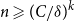 n greater than or slanted equals left parenthesis upper C divided by delta right parenthesis Superscript k