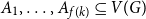 upper A 1 comma ellipsis comma upper A Subscript f left parenthesis k right parenthesis Baseline subset of or equal to upper V left parenthesis upper G right parenthesis