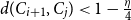 d left parenthesis upper C Subscript i plus 1 Baseline comma upper C Subscript j Baseline right parenthesis less than 1 minus StartFraction eta Over 4 EndFraction