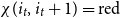 chi left parenthesis i Subscript t Baseline comma i Subscript t Baseline plus 1 right parenthesis equals normal r normal e normal d