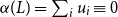 alpha left parenthesis upper L right parenthesis equals sigma summation Underscript i Endscripts u Subscript i Baseline identical to 0
