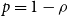 p equals 1 minus rho