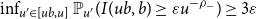 inf Underscript u prime element of left bracket u b comma u right bracket Endscripts double struck upper P Subscript u prime Baseline left parenthesis upper I left parenthesis u b comma b right parenthesis greater than or equals epsilon u Superscript minus rho Super Subscript minus Superscript Baseline right parenthesis greater than or equals 3 epsilon