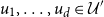 u 1 comma ellipsis comma u Subscript d Baseline element of script upper U prime