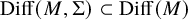 backslash operatorname upper D i f f left parenthesis upper M comma upper Sigma right parenthesis subset of backslash operatorname upper D i f f left parenthesis upper M right parenthesis