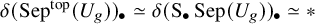 delta left parenthesis backslash operatorname upper S e p Superscript t o p Baseline left parenthesis upper U Subscript g Baseline right parenthesis right parenthesis Subscript bullet Baseline asymptotically equals delta left parenthesis upper S Subscript bullet Baseline backslash operatorname upper S e p left parenthesis upper U Subscript g Baseline right parenthesis right parenthesis Subscript bullet Baseline asymptotically equals asterisk