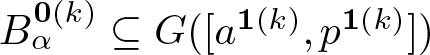 dollar sign upper B alpha 0 left parenthesis k right parenthesis subset of or equal to upper G left parenthesis left bracket a 1 left parenthesis k right parenthesis comma p 1 left parenthesis k right parenthesis right bracket right parenthesis dollar sign