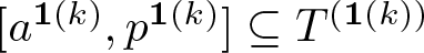 dollar sign left bracket a 1 left parenthesis k right parenthesis comma p 1 left parenthesis k right parenthesis right bracket subset of or equal to upper T left parenthesis 1 left parenthesis k right parenthesis right parenthesis dollar sign