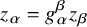 z Subscript alpha Baseline equals g Subscript alpha Superscript beta Baseline z Subscript beta