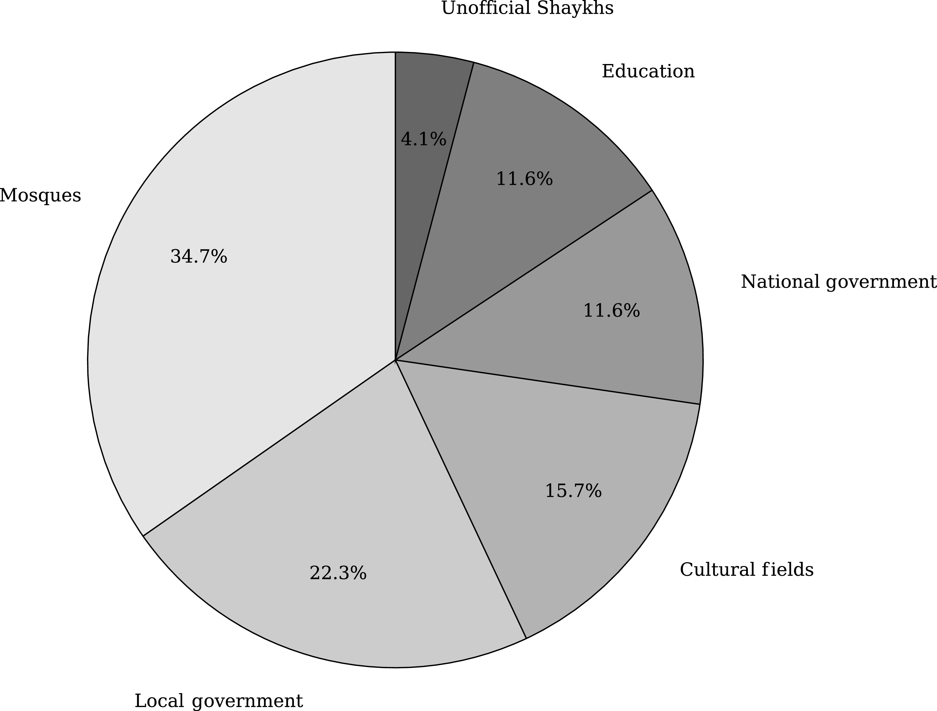 A pie chart showing the professional domains of Sufi shaykhs in Turkey from 1925 to 1950.
