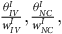 StartFraction theta Subscript upper I upper V Superscript upper I Baseline Over w Subscript upper I upper V Superscript upper I Baseline EndFraction comma StartFraction theta Subscript upper N upper C Superscript upper I Baseline Over w Subscript upper N upper C Superscript upper I Baseline EndFraction comma