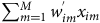 sigma summation Underscript m equals 1 Overscript upper M Endscripts w Subscript i m Superscript prime Baseline x Subscript i m