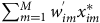 sigma summation Underscript m equals 1 Overscript upper M Endscripts w Subscript i m Superscript prime Baseline x Subscript i m Superscript asterisk