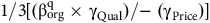 1 slash 3 left bracket left parenthesis beta Subscript org Superscript q Baseline times gamma Subscript upper Q u a l Baseline right parenthesis divided by minus left parenthesis gamma Subscript price Baseline right parenthesis right bracket