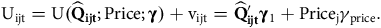 normal upper U Subscript normal i normal j normal t Baseline equals normal upper U left parenthesis ModifyingAbove bold upper Q With caret Subscript bold i bold j bold t Baseline semicolon normal upper P normal r normal i normal c normal e semicolon gamma right parenthesis plus normal v Subscript normal i normal j normal t Baseline equals ModifyingAbove bold upper Q With caret prime Subscript bold i bold j bold t Baseline gamma 1 plus normal upper P normal r normal i normal c normal e Subscript normal j Baseline gamma Subscript normal p normal r normal i normal c normal e Baseline period