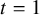 t equals 1