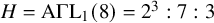 upper H equals backslash operatorname upper A upper Gamma upper L Subscript 1 Baseline left parenthesis 8 right parenthesis equals 2 cubed colon 7 colon 3