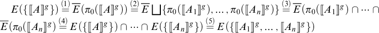 E of open brace double bracket A sub 1 close double bracket to the S power close brace equals E bar of pi sub 0 of double bracket A sub 1 to the S power close double bracket equals E bar union of pi sub 0 of double bracket A sub 1 to the S power c...
