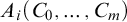 upper A Subscript i Baseline left parenthesis upper C 0 comma midline horizontal ellipsis comma upper C Subscript m Baseline right parenthesis