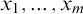 x 1 comma midline horizontal ellipsis comma x Subscript m Baseline