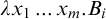 lamda x 1 midline horizontal ellipsis x Subscript m Baseline period upper B Subscript i Baseline