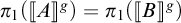 pi sub 1 open parenthesis open bracket A close bracket to the g power close parenthesis equals pi sub 1 open parenthesis open bracket B close bracket to the g power close parenthesis