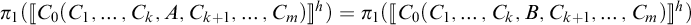 pi sub 1 open bracket C sub 0 open parenthesis C sub 1 up to C sub k comma A comma C sub k plus 1 up to C sub m close parenthesis close bracket to the h power equals pi sub 1 open bracket C sub 0 open parenthesis C sub 1 up to C sub k comma B comm...
