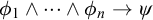phi 1 and midline horizontal ellipsis and phi Subscript n Baseline right arrow psi