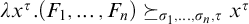lamda x Superscript tau Baseline period left parenthesis upper F 1 comma midline horizontal ellipsis comma upper F Subscript n Baseline right parenthesis succeeds above single line equals Subscript sigma 1 comma midline horizontal ellipsis comma sigma Sub Subscript n Subscript comma tau Baseline x Superscript tau