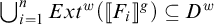 Union from i equals one to n of E x t superscript w of open parenthesis double bracket F sub i double bracket superscript g close parenthesis is a subset of D superscript w.