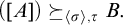 left parenthesis upper A right parenthesis succeeds above single line equals Subscript left angle bracket sigma right angle bracket comma tau Baseline upper B period