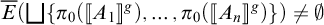 E of the coproduct of open brace pi sub zero of open bracket A sub 1 close bracket to the G power, up to pi sub zero of open bracket A sub n close bracket to the G power close brace is not equal to the empty set