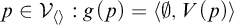 p element of upper V Subscript left angle bracket right angle bracket Baseline colon g left parenthesis p right parenthesis equals left angle bracket backslash emptyset comma upper V left parenthesis p right parenthesis right angle bracket