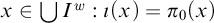 x element of backslash leftcup upper I Superscript w Baseline colon iota left parenthesis x right parenthesis equals pi 0 left parenthesis x right parenthesis