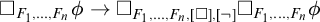 white medium square Subscript upper F 1 comma midline horizontal ellipsis comma upper F Sub Subscript n Subscript Baseline phi right arrow white medium square Subscript upper F 1 comma midline horizontal ellipsis comma upper F Sub Subscript n Subscript comma white medium square comma not Baseline white medium square Subscript upper F 1 comma midline horizontal ellipsis comma upper F Sub Subscript n Subscript Baseline phi