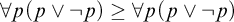 for all p left parenthesis p or not p right parenthesis greater than or equals for all p left parenthesis p or not p right parenthesis