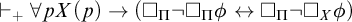 right tack Subscript plus Baseline for all p upper X left parenthesis p right parenthesis right arrow left parenthesis white medium square Subscript upper Pi Baseline not white medium square Subscript upper Pi Baseline phi left right arrow white medium square Subscript upper Pi Baseline not white medium square Subscript upper X Baseline phi right parenthesis