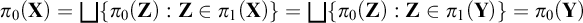pi 0 left parenthesis bold upper X right parenthesis equals backslash leftsqcup left brace pi 0 left parenthesis bold upper Z right parenthesis colon bold upper Z element of pi 1 left parenthesis bold upper X right parenthesis right brace equals backslash leftsqcup left brace pi 0 left parenthesis bold upper Z right parenthesis colon bold upper Z element of pi 1 left parenthesis bold upper Y right parenthesis right brace equals pi 0 left parenthesis bold upper Y right parenthesis