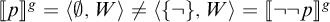 Double vertical bar p double vertical bar superscript g equals open angle bracket empty set comma W close angle bracket not equal to open angle bracket set containing not comma W close angle bracket equals double vertical bar not not p double vert...
