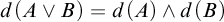 d left parenthesis upper A or upper B right parenthesis equals d left parenthesis upper A right parenthesis and d left parenthesis upper B right parenthesis