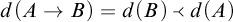 d open parenthesis A approaches B close parenthesis equals d open parenthesis B close parenthesis is less than d open parenthesis A close parenthesis