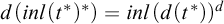 d left parenthesis i n l left parenthesis t Superscript asterisk Baseline right parenthesis Superscript asterisk Baseline right parenthesis equals i n l left parenthesis d left parenthesis t Superscript asterisk Baseline right parenthesis right parenthesis Superscript d