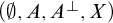 left parenthesis backslash emptyset comma upper A comma upper A Superscript perpendicular Baseline comma upper X right parenthesis