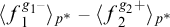 left angle bracket f 1 Superscript g 1 minus Baseline right angle bracket Subscript p Sub Superscript asterisk Baseline minus left angle bracket f 2 Superscript g 2 plus Baseline right angle bracket Subscript p Sub Superscript asterisk